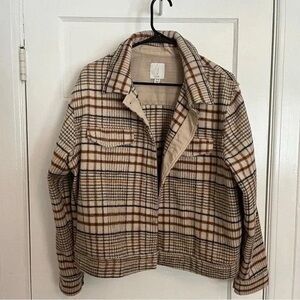 Joie Tan and Brown Plaid Teddy Jacket